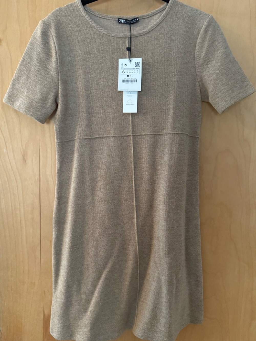 Zara Beige Short Sleeve Knit Mini Dress